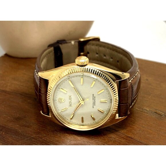 Rolex Men's Watch 6502 1950's Vintage Swiss Automatic 18k Gold Waffle Dial 34mm - Picture 11 of 16